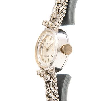 HILSON wrist watch, manual winding, 14K white gold, diamonds ca. 0.11 ct in total, 16 mm.
