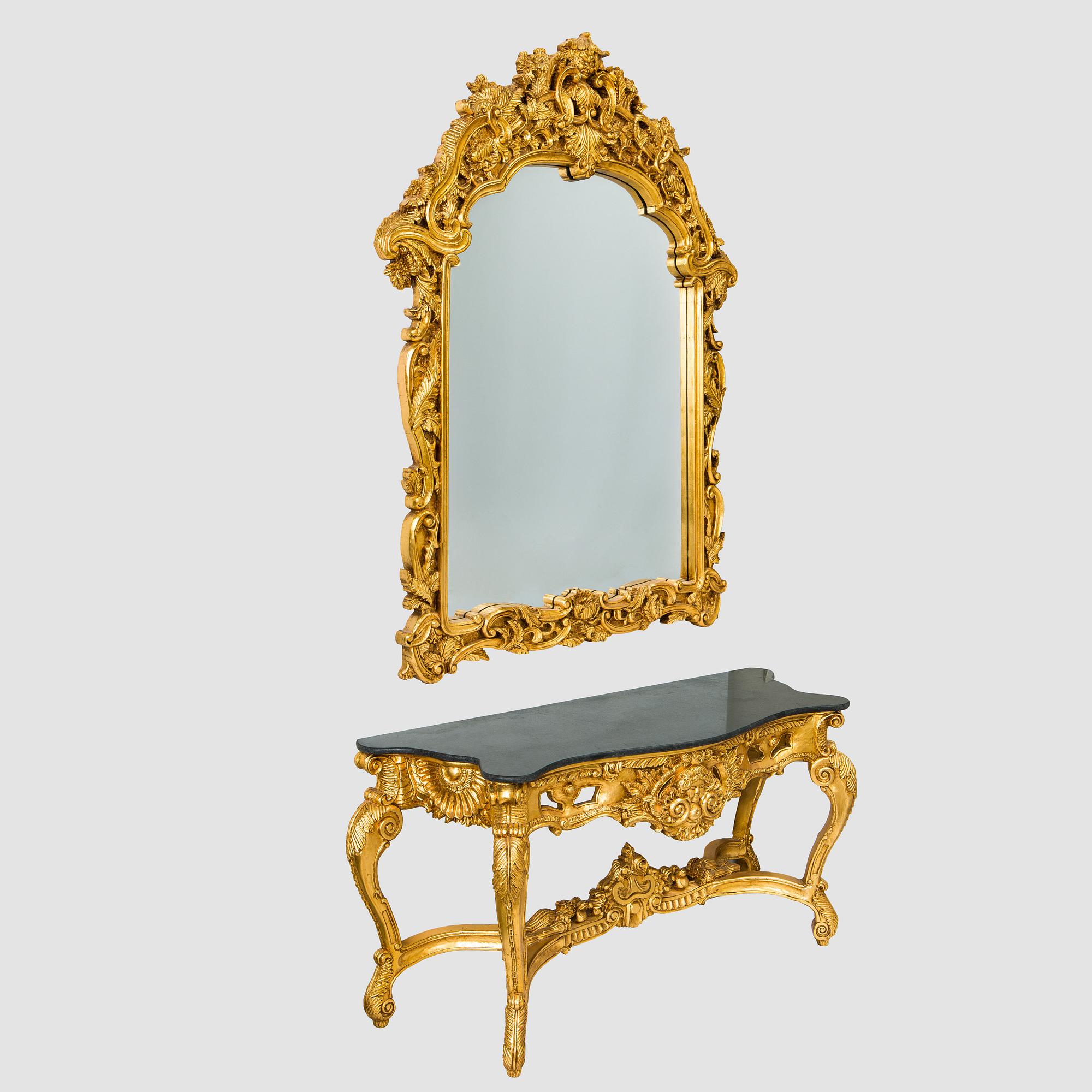 Mirror with console table, Baroque style, late 20th century.