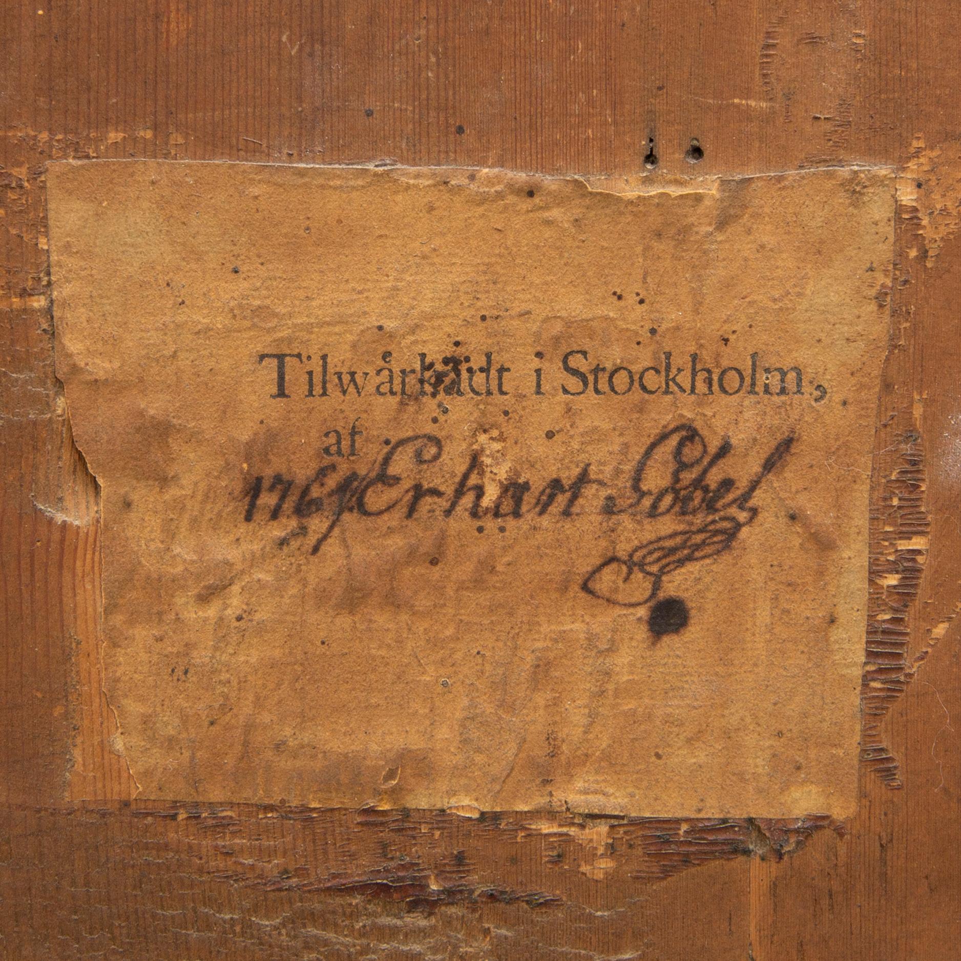 Erhardt Göbel, spegel signerad och daterad 1761 (?) rokoko.