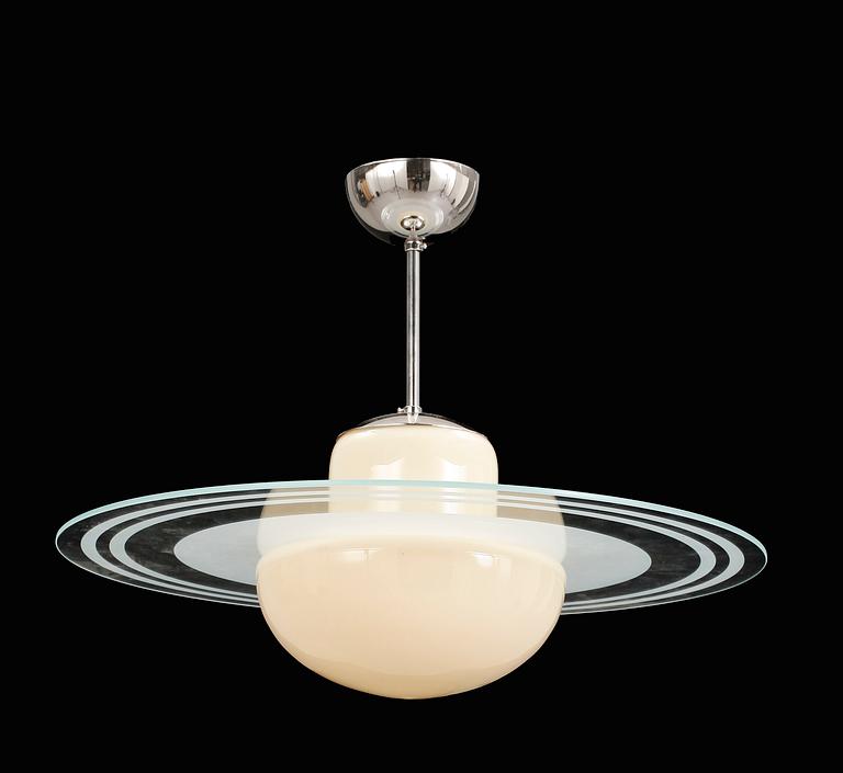 TAKLAMPA, glas, "Saturnus", 1940/50-tal. Höjd ca 45 cm.