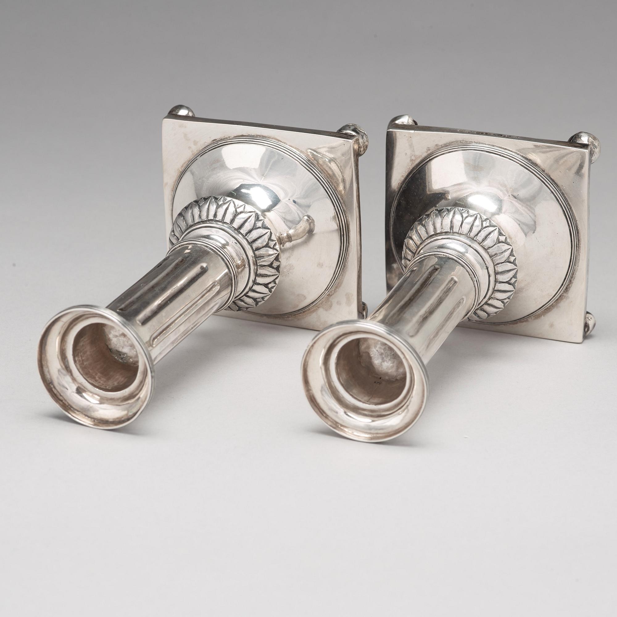 A pair of Swedish 18th century silver candlesticks, marks of Jacob Möller, Malmö 1799.