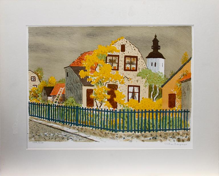 OSKAR BERGMAN, färglitografier, 3 st. Bla sign o nr 289/350.