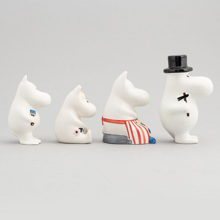 Four porcelain figurines, the Moomin family, Moomin characters, Arabia, Finland, end of the 20th century.
