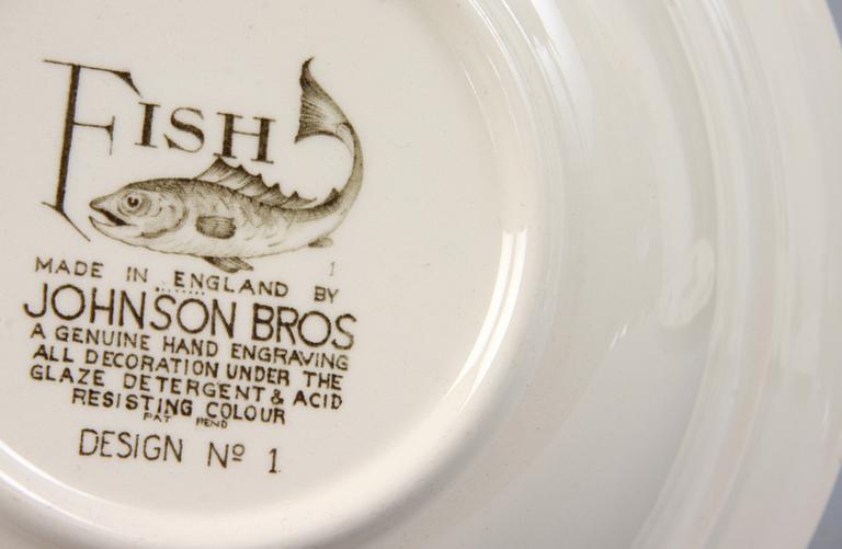 FISKSERVIS, 14 delar, flintgods, Johnsons Bros. England.