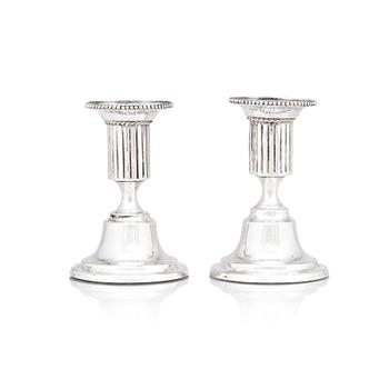 227. A pair of Swedish 18th Century Gustavian  silver candlesticks, marks of Magnus Ljungqvist, Kristianstad 1793.