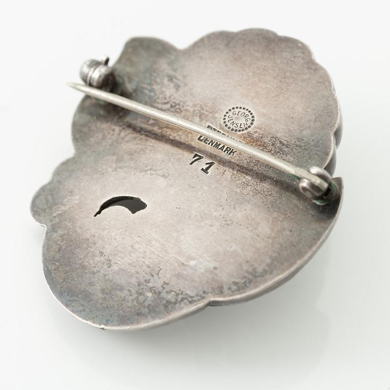 Georg Jensen, brosch, sterlingsilver med grön agat, Danmark efter 1945.