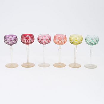 13 Bohemian style wine glasses, first half of the 20th century.