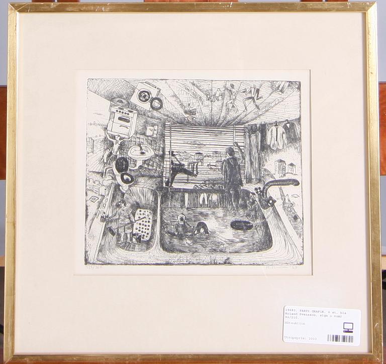 PARTI GRAFIK, 6 st, bla Roland Svensson, sign o numr 92/210.