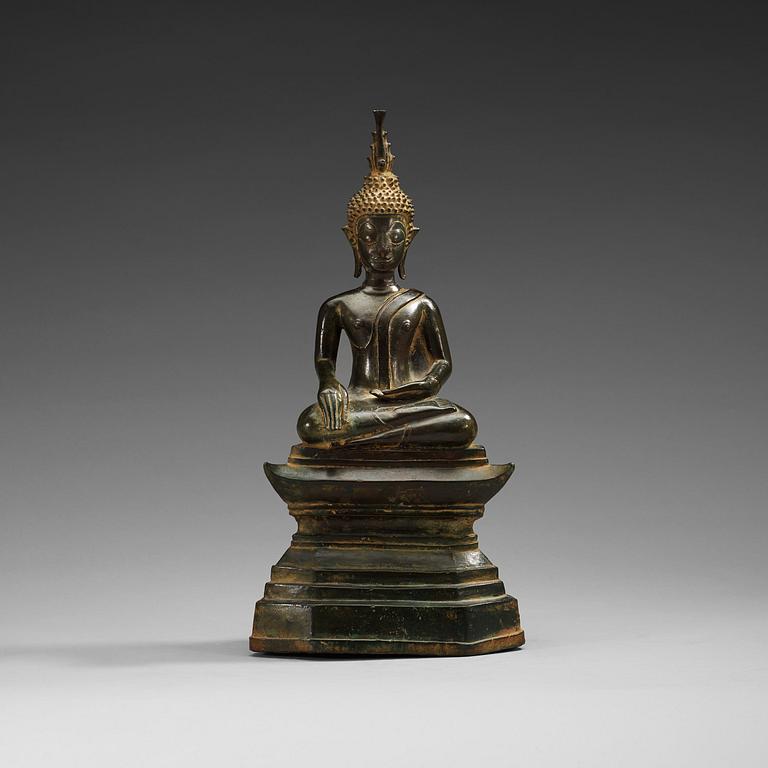 A large bronze figure of buddha, Laos, 19th Century.
