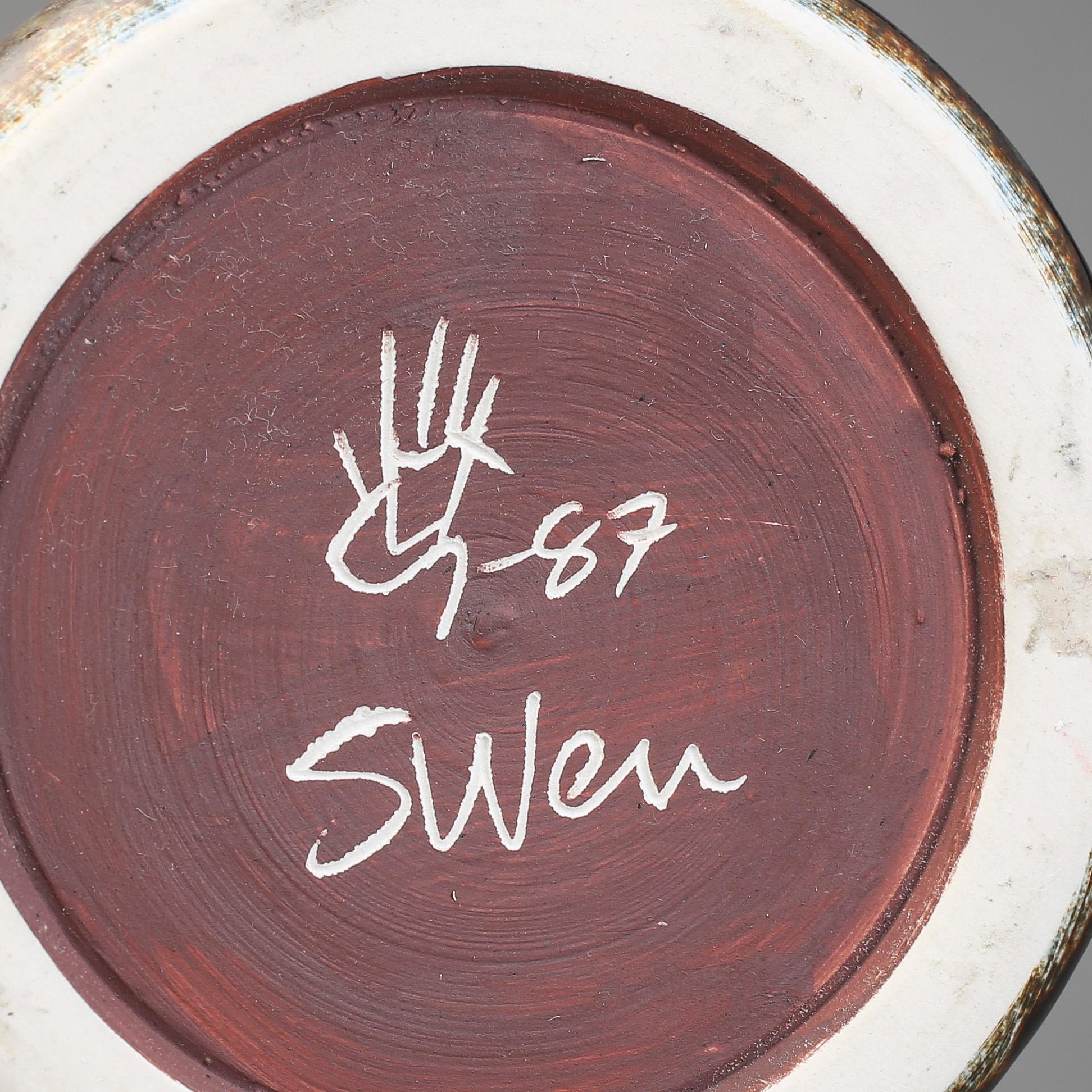 VASER 4 st OCH POKAL 1 st, stengods. Sven Wejsfelt, Gustavsberg studio, 1980-tal. Två unika.