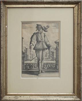 KOPPARSTICK, 3 st, bl.a. Jaques Callot, 1700-tal.