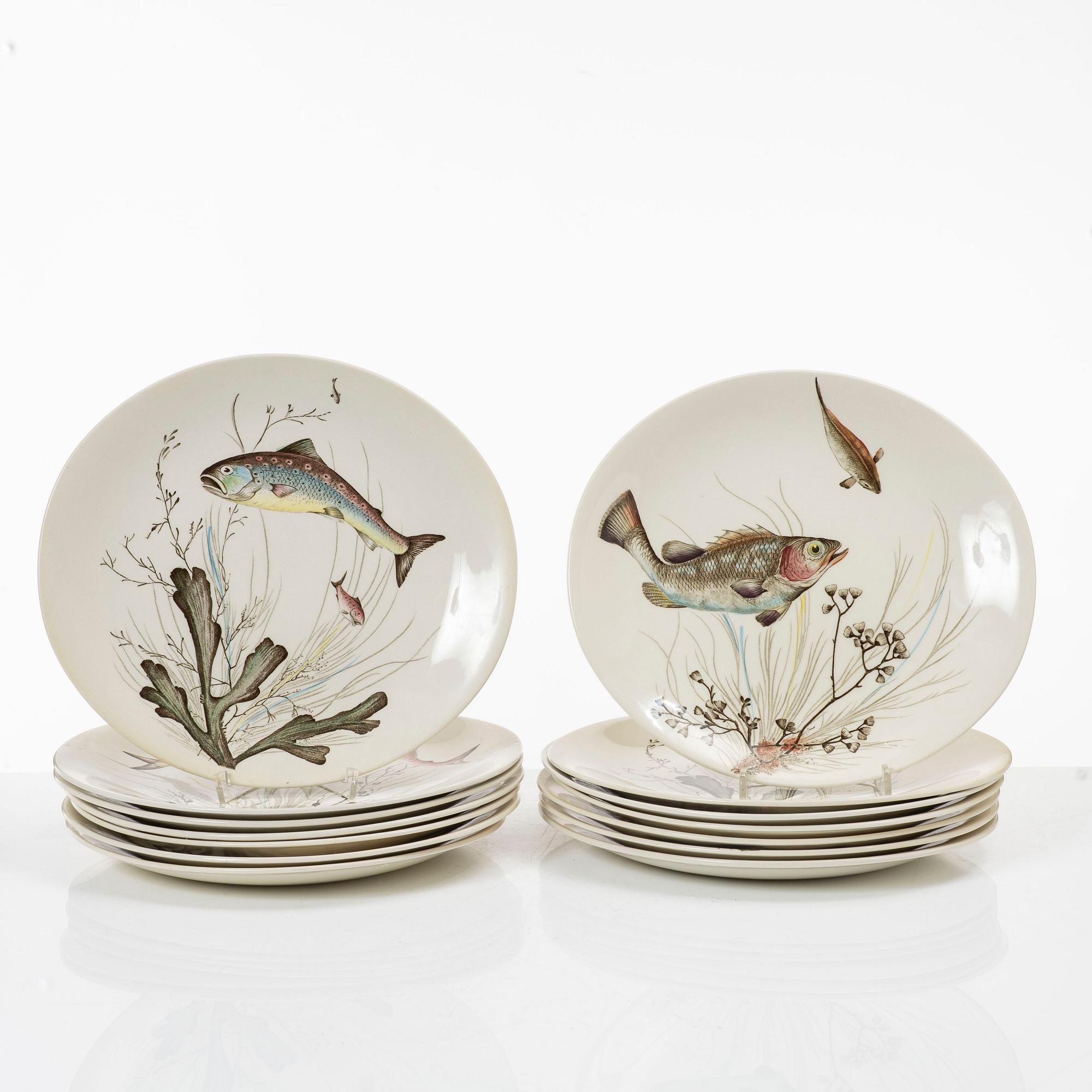 Fish service, 14 pieces, earthenware, "Fish", Johnson Bros, England.