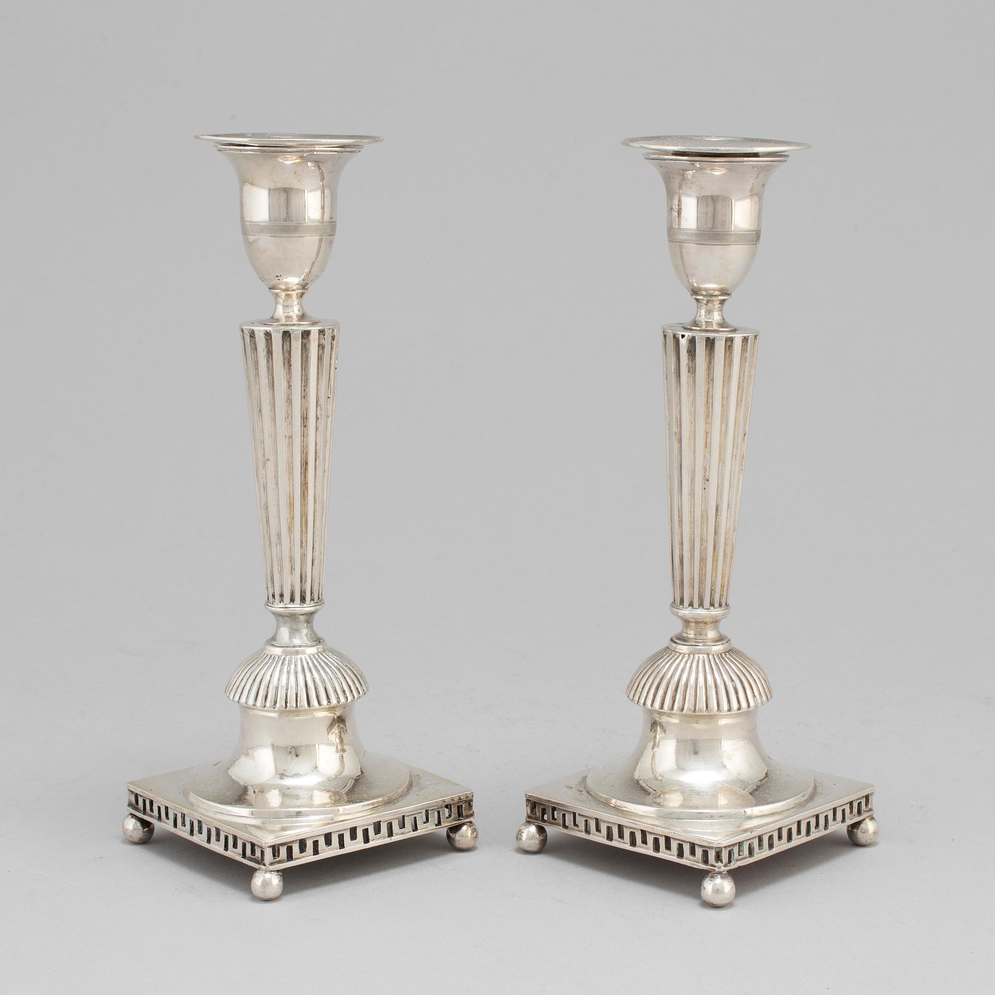 Petter Adolf Sjöberg, ljusstakar, ett par, silver, Stockholm 1813. Sengustavianska.