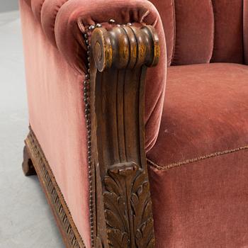 A 1920'S SOFA AND CHAIR.