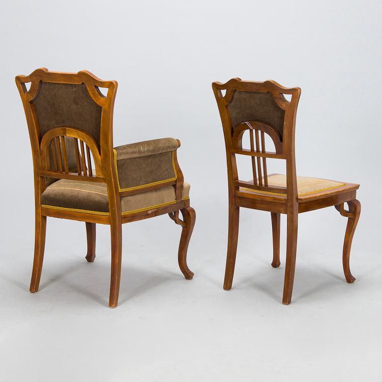 An eight piece Art Nouveau lounge suite in mahogany, Belgium/Netherlands, early 20th century.