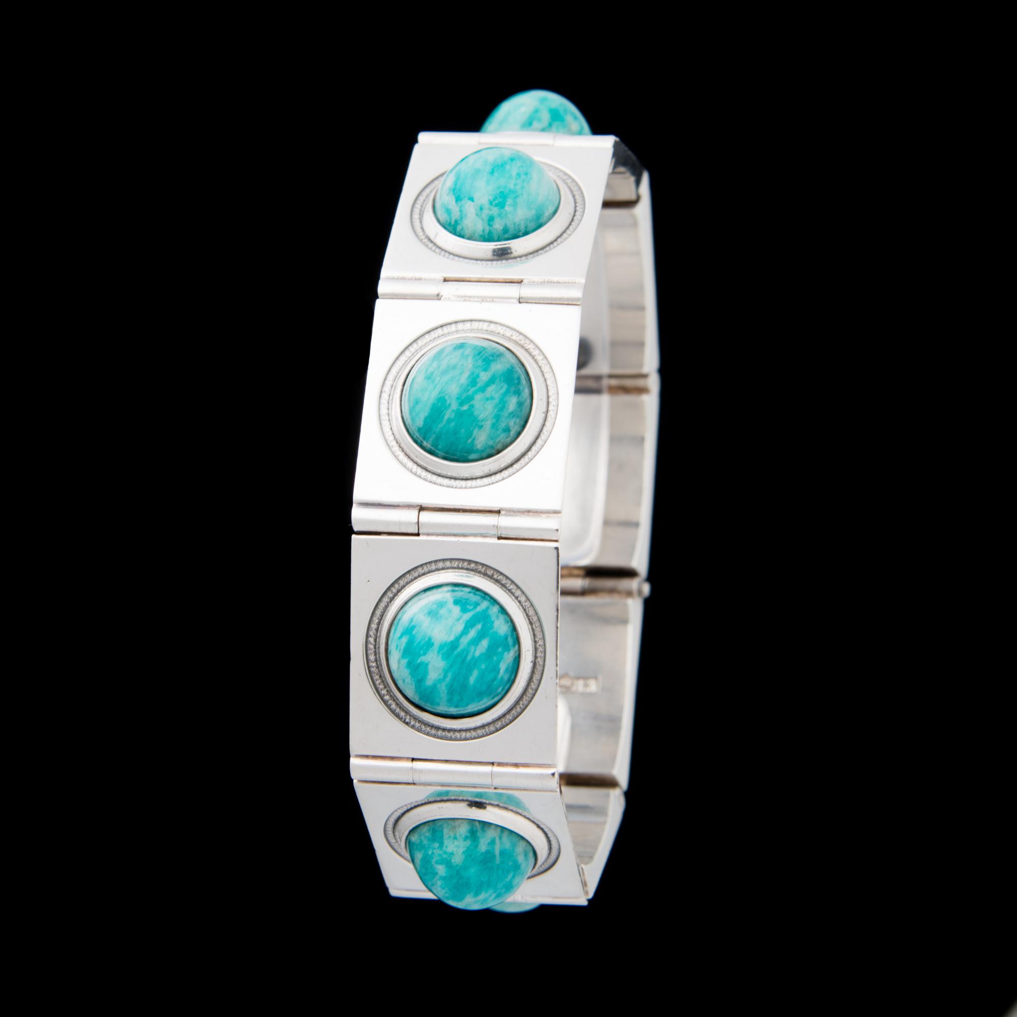 BÖRJE RAJALIN, ARMBAND, cabochonslipad amazonit, silver. Kalevala Koru 1964.