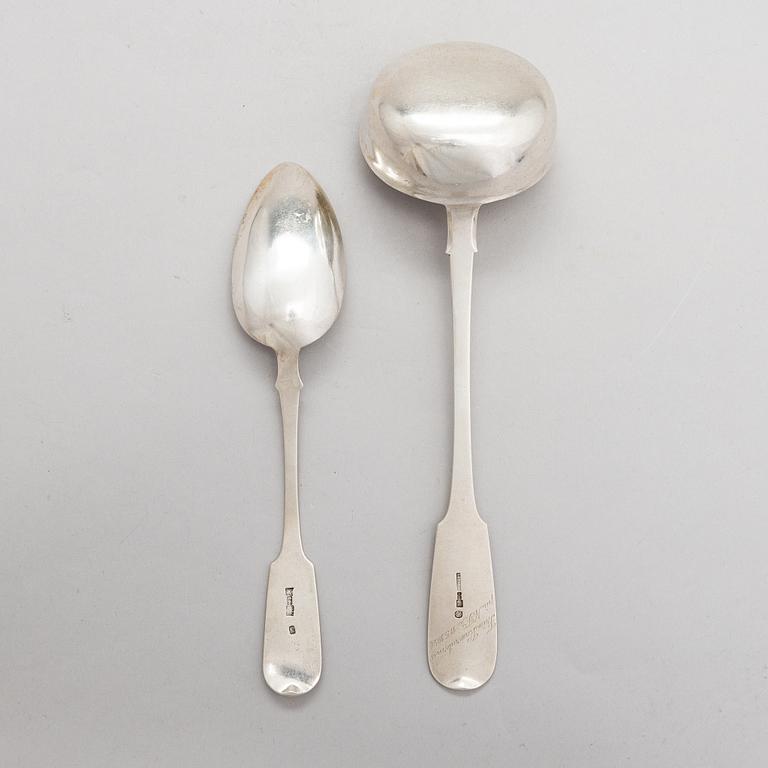 A Grachev silver soup ladle, Saint Petersburg, 1894. Imperial warrant mark. Spoon, silver, unidentified master, 1856.