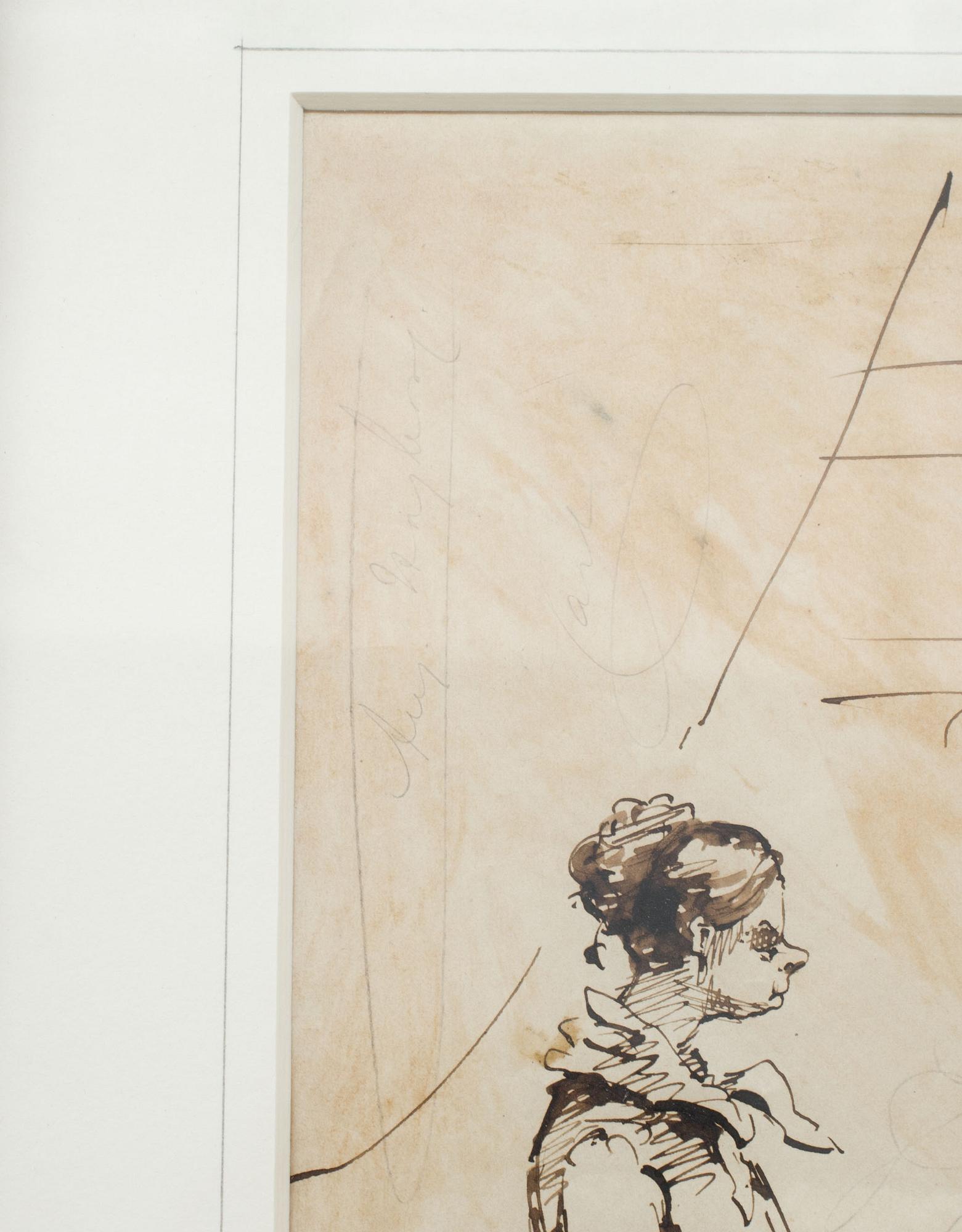 AUGUST HAGBORG, tuschtekning. Signerad.