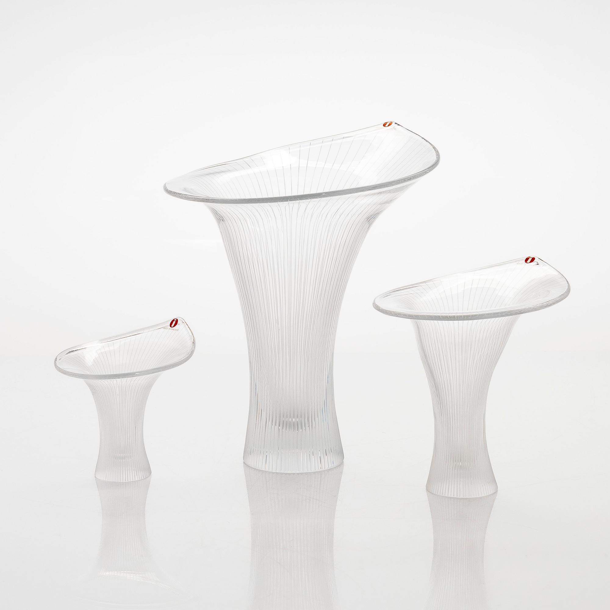 Tapio Wirkkala, three glass "Chanterelle" vases signed Tapio Wirkkala Iittala, 1982-83.