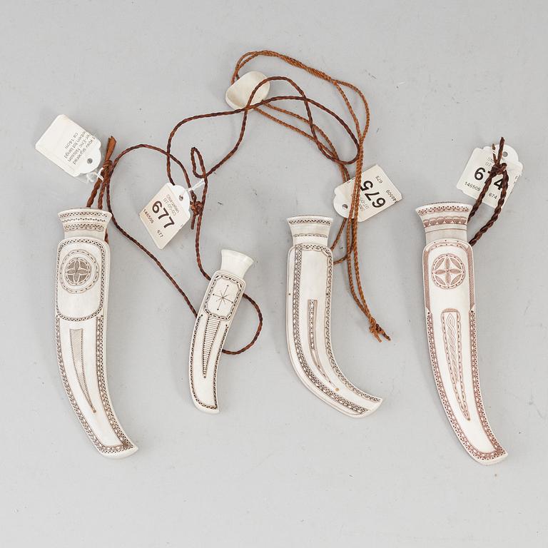 PER-ERIK NILSSON, four Sami reindeer horn knives, signed.