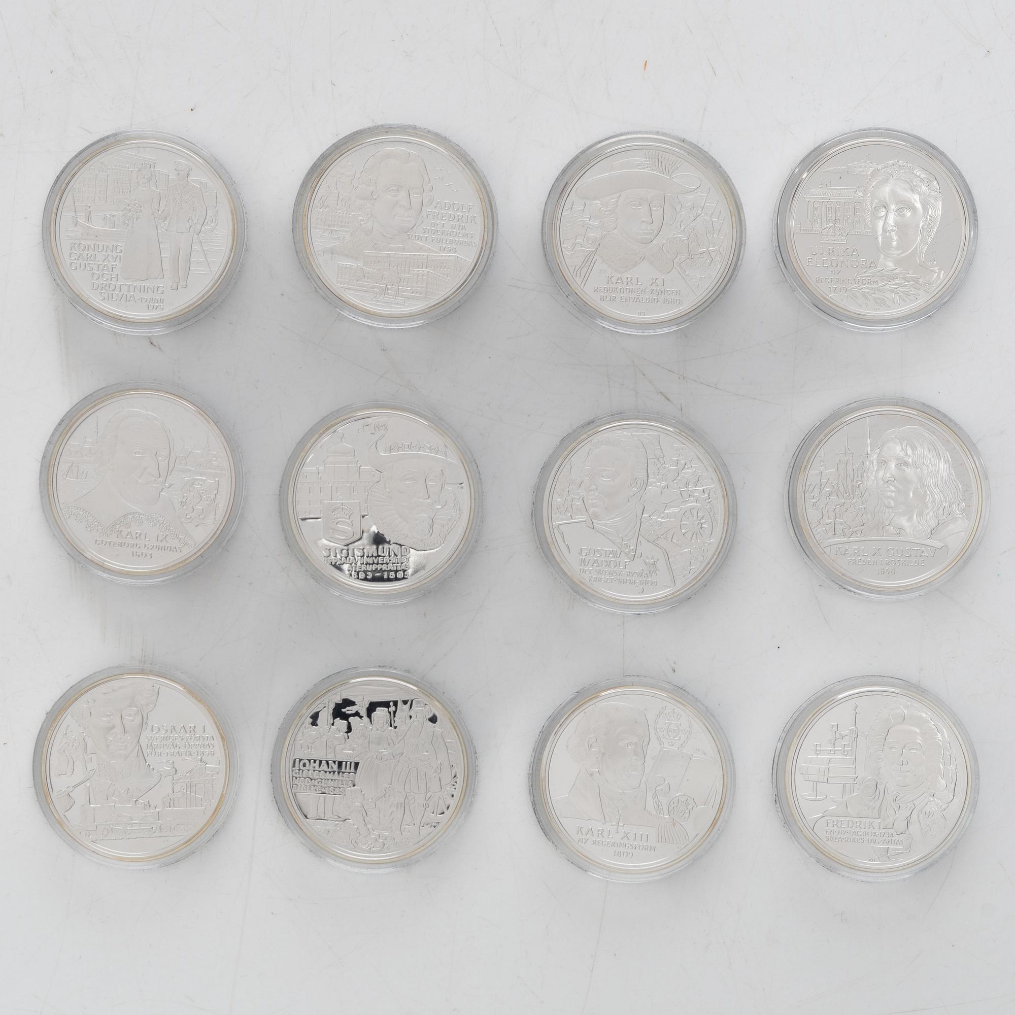 Commemorative coins/jubilee coins, 24 pcs, sterling silver, Kingdom of Sweden, Swedish Mint, Eskilstuna.