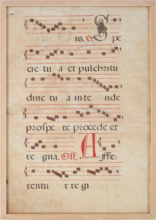 MISSALEBLAD, pergament möjligen 1600/1700-tal.