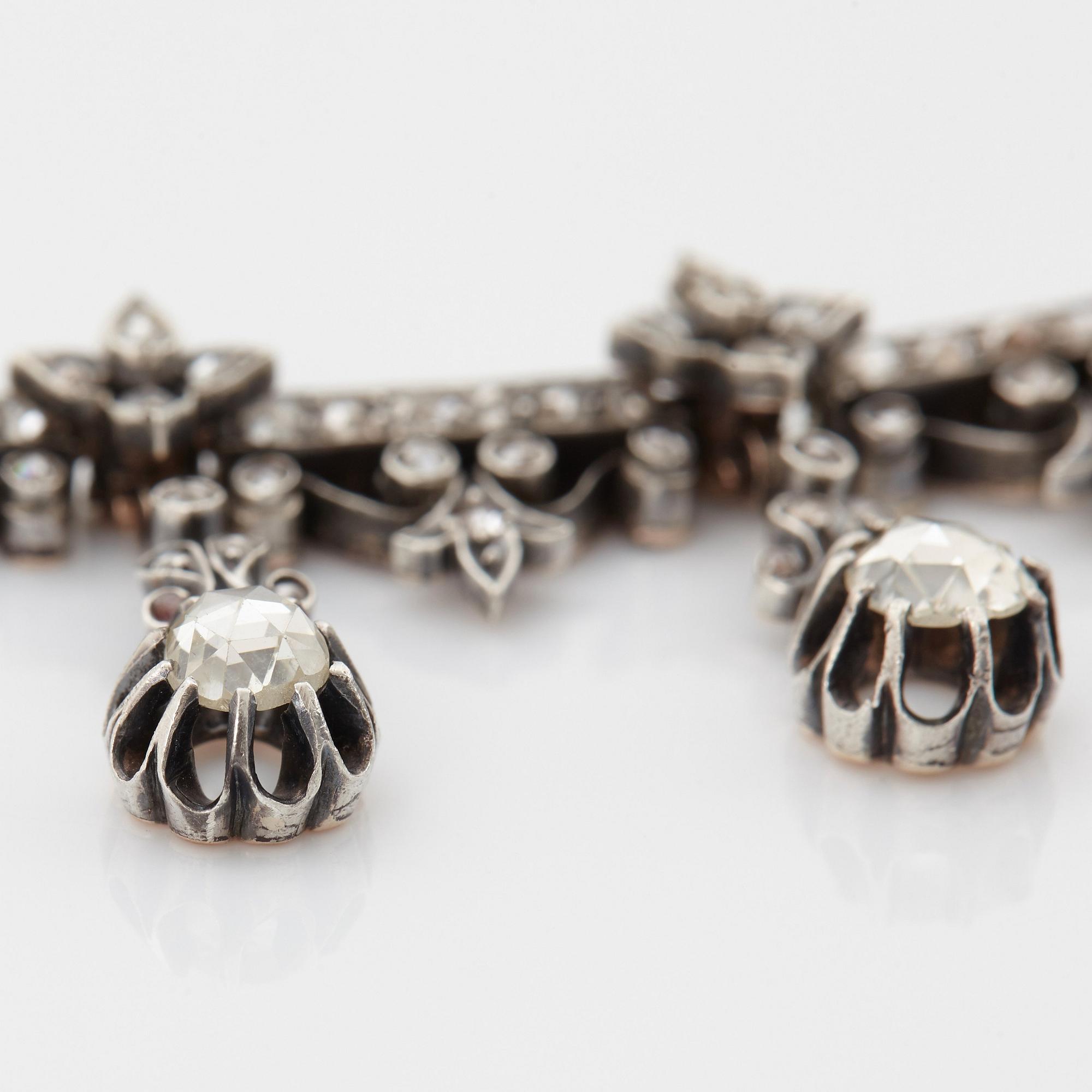 Collier 14K guld och silver med rosenslipade diamanter, 1800-tal.