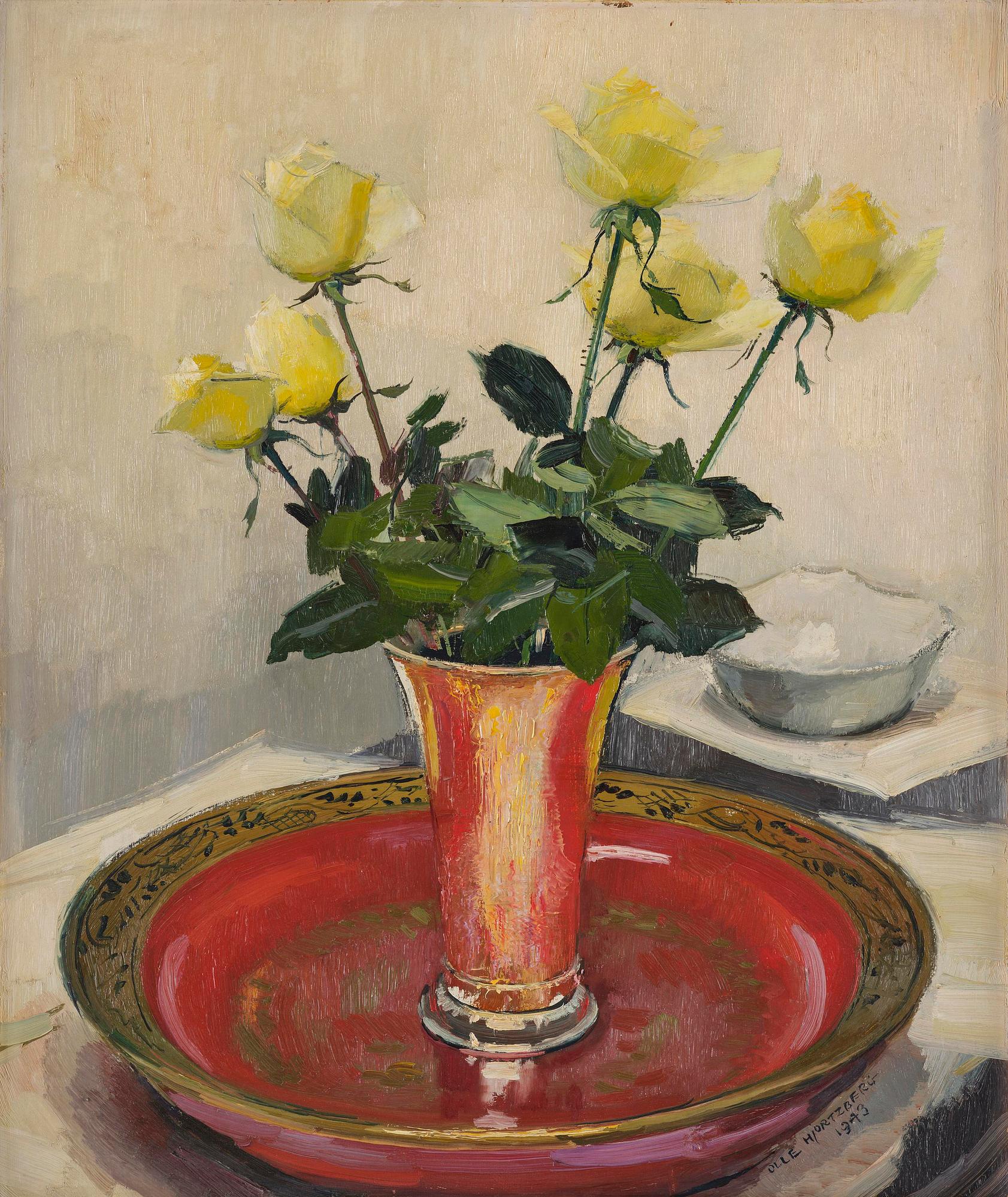 Olle Hjortzberg, Still life with yellow roses.
