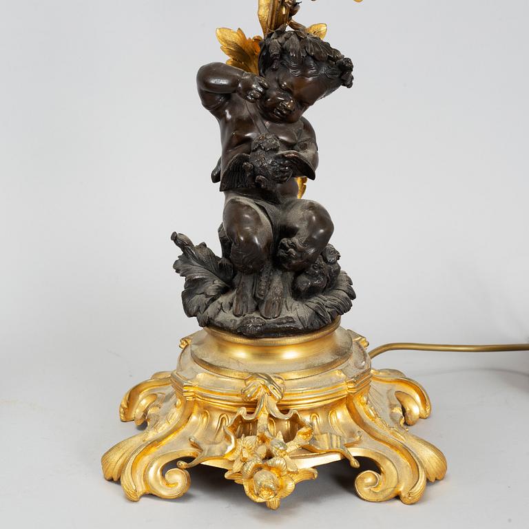A pair of  mid 19th century, rococo-style TABLE LAMPS/CANDELABRA.