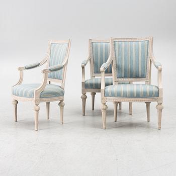 A set of three late Gustavian open Armchairs by O. Eriksson (1754-1808).