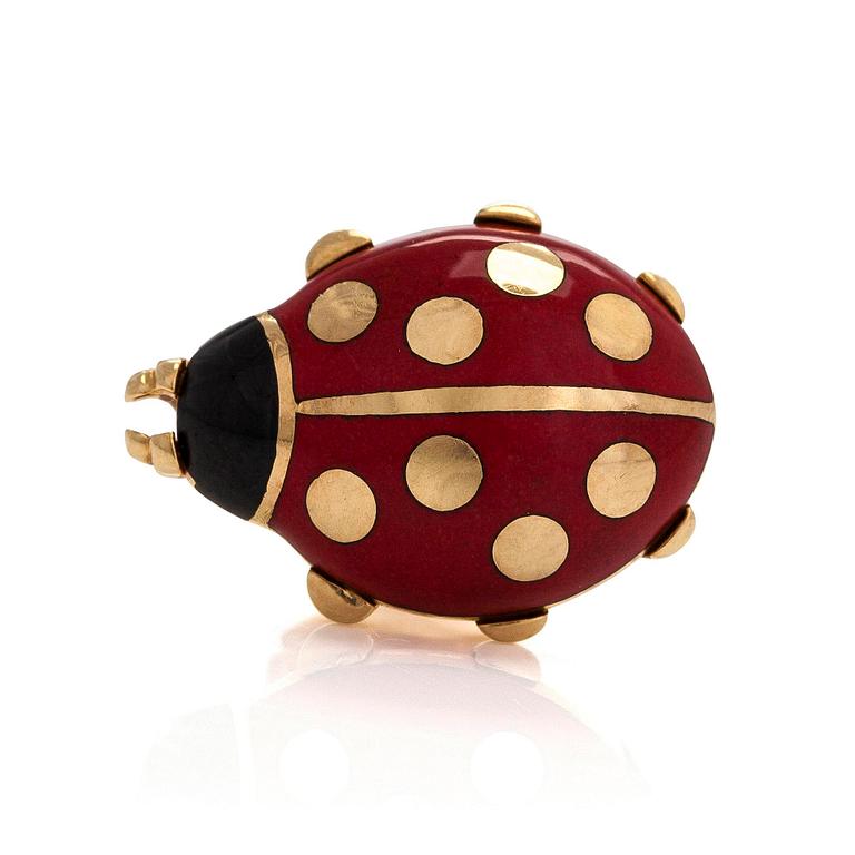 Cartier, An 18K gold and enamel lady bug brooch.