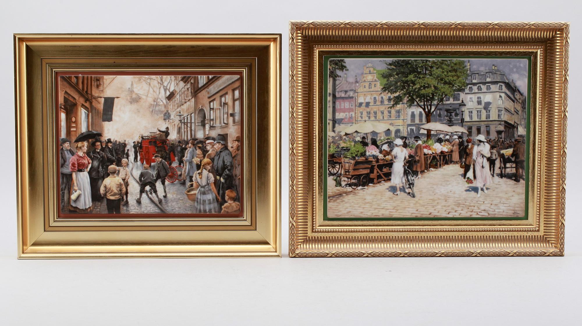 VÄGGPLATTOR, 2 st, porslin, efter Paul Fischer, Bing & Gröndahl, Danmark.