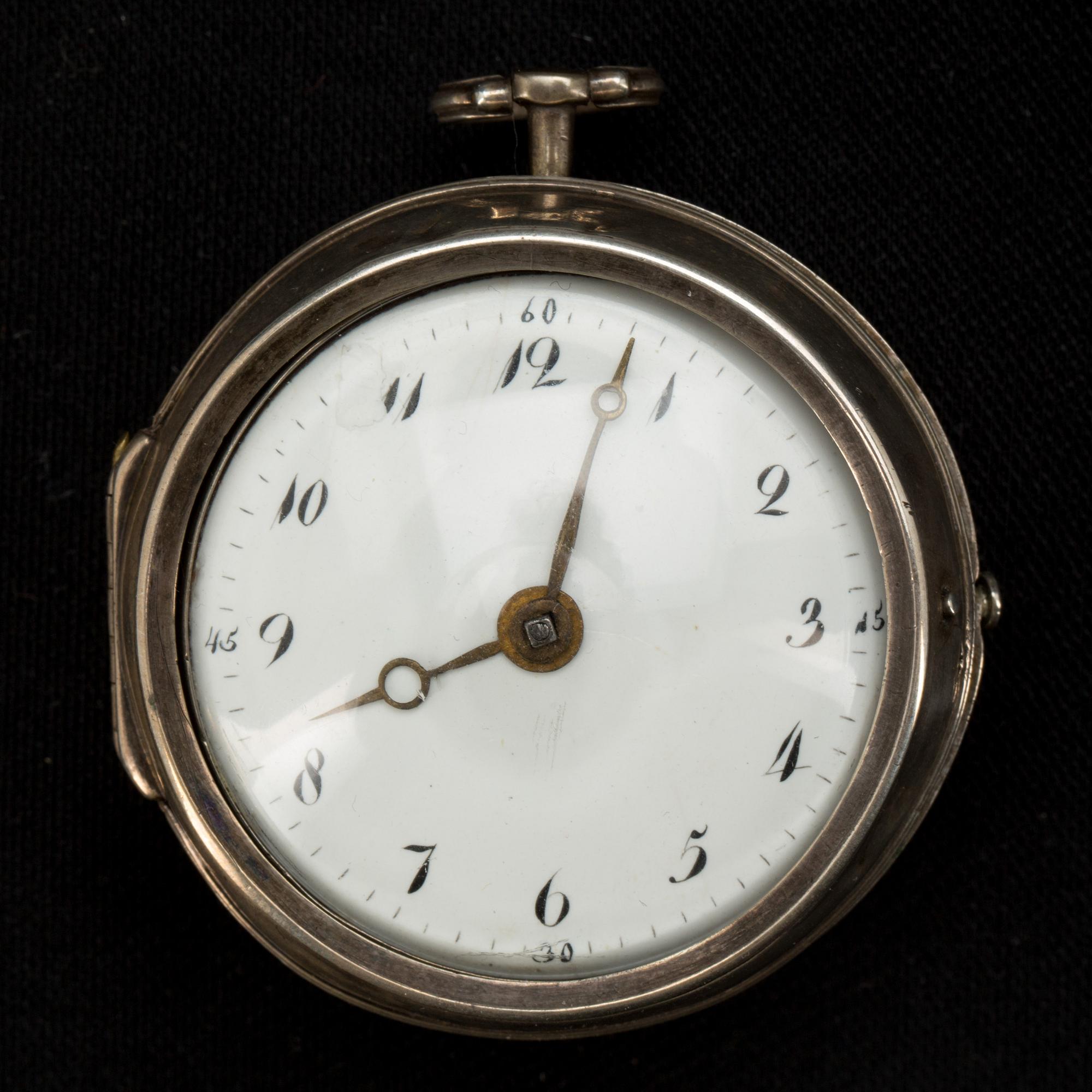 FICKUR, silver, spindelgång. Troligen England, omkring 1730.