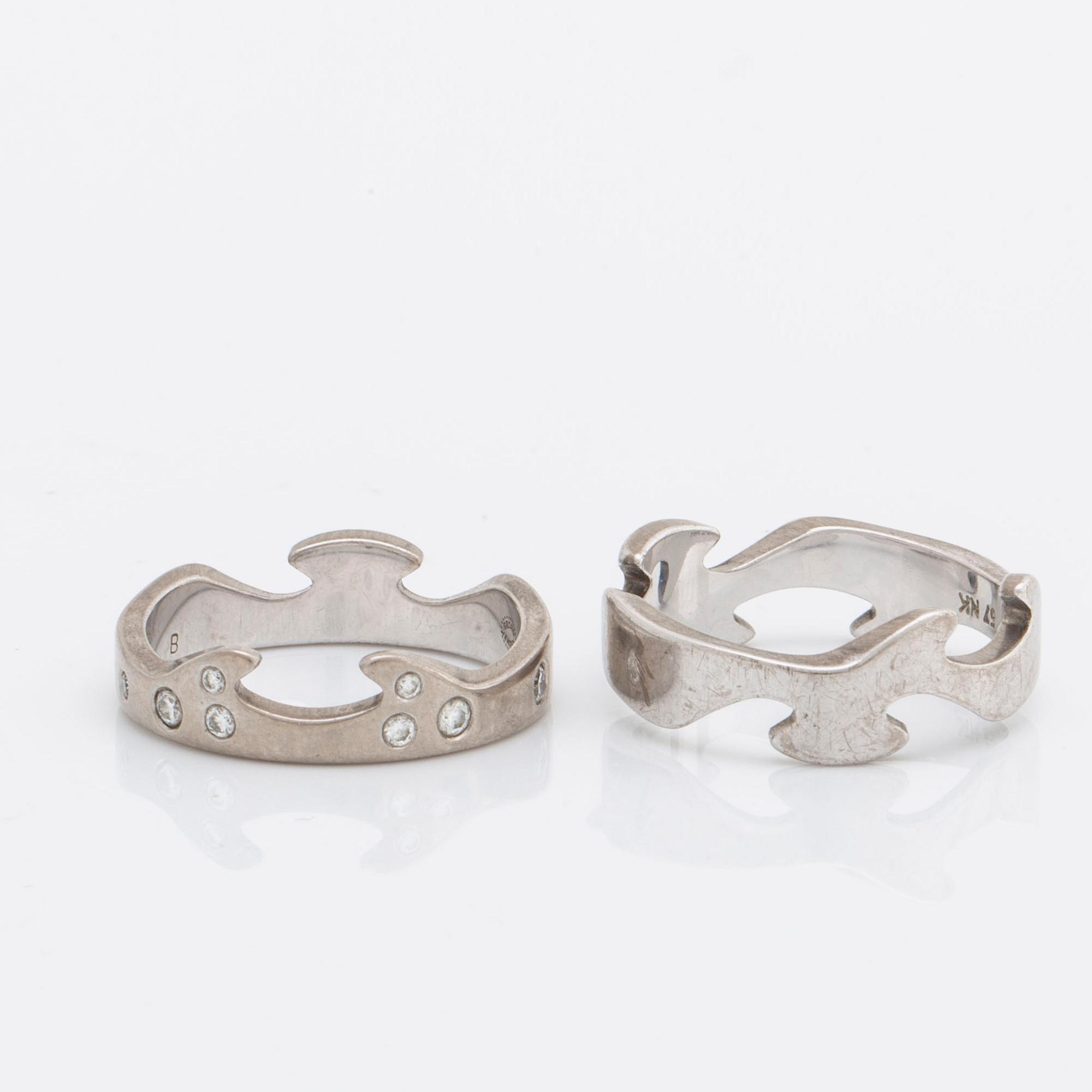 Georg Jensen ring 2 parts 18K whitegold "Fusion" with brilliant-cut diamonds approx 0,15 ct.