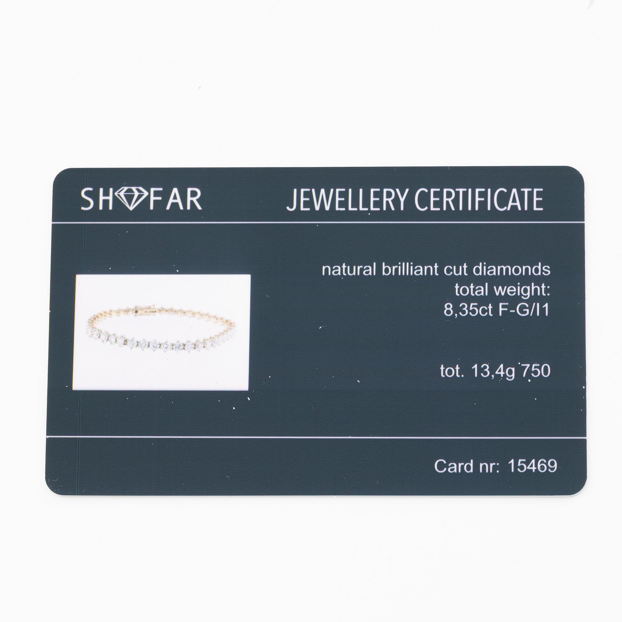 Tennis bracelet in 18K gold with brilliant-cut diamonds.