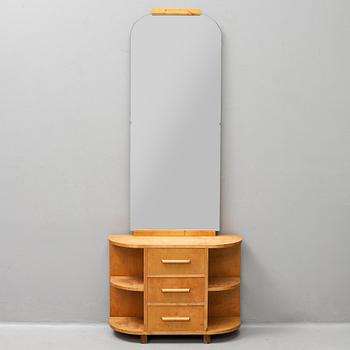 A mid 20th Century two piece birch hall furniture.
