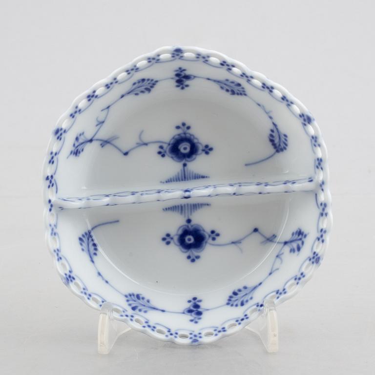 A group of two vases, two bowls and a candlestick, "Blue fluted full lace"/"Musselmalet", Royal Copenhagen.