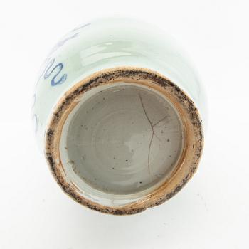 A celadon ground blue and white vase, 20th century.