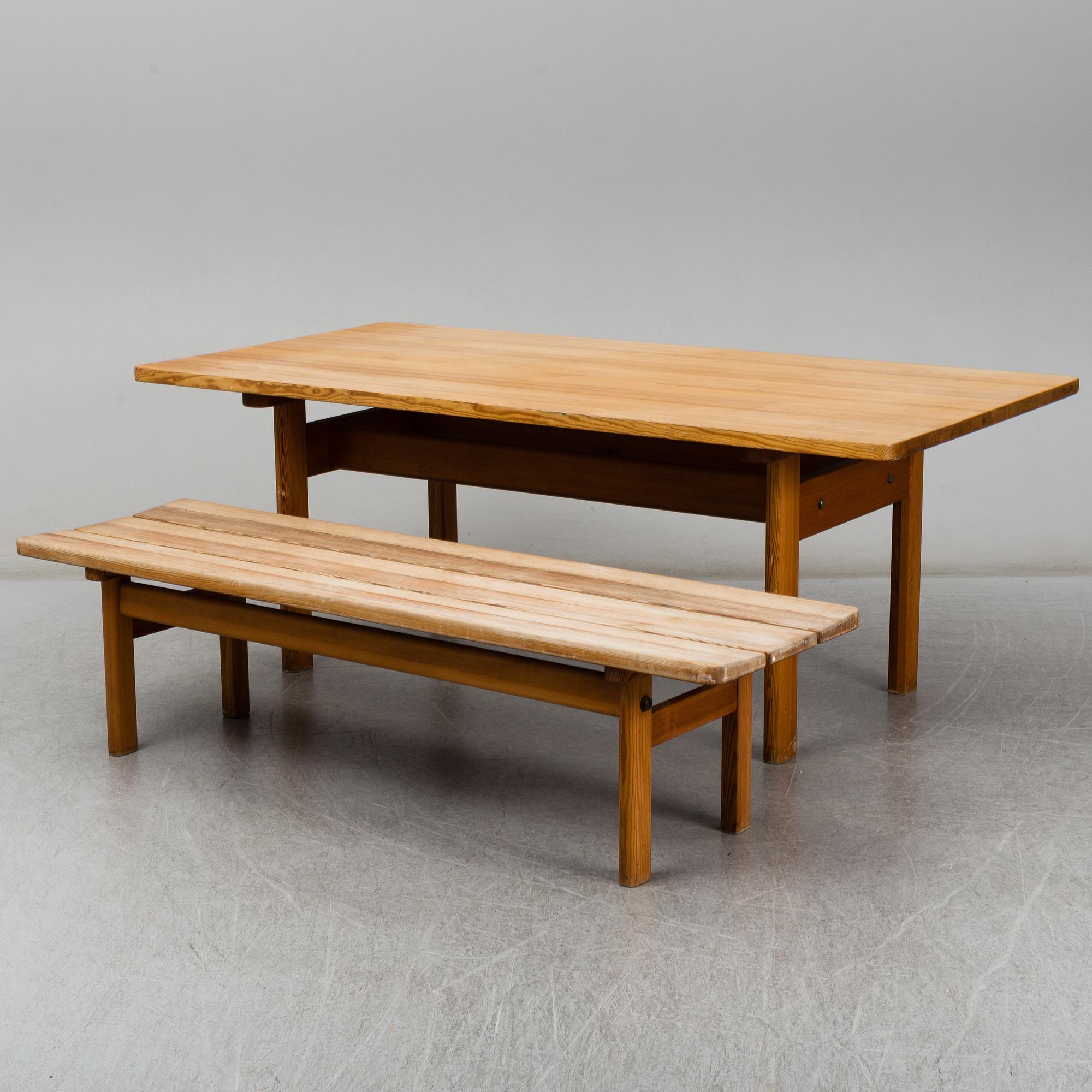 A pine dining table 'Asserbo' by Børge Mogensen, and bench, 1960s/1970s.