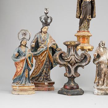 7 wooden figures, 18/19th Century.