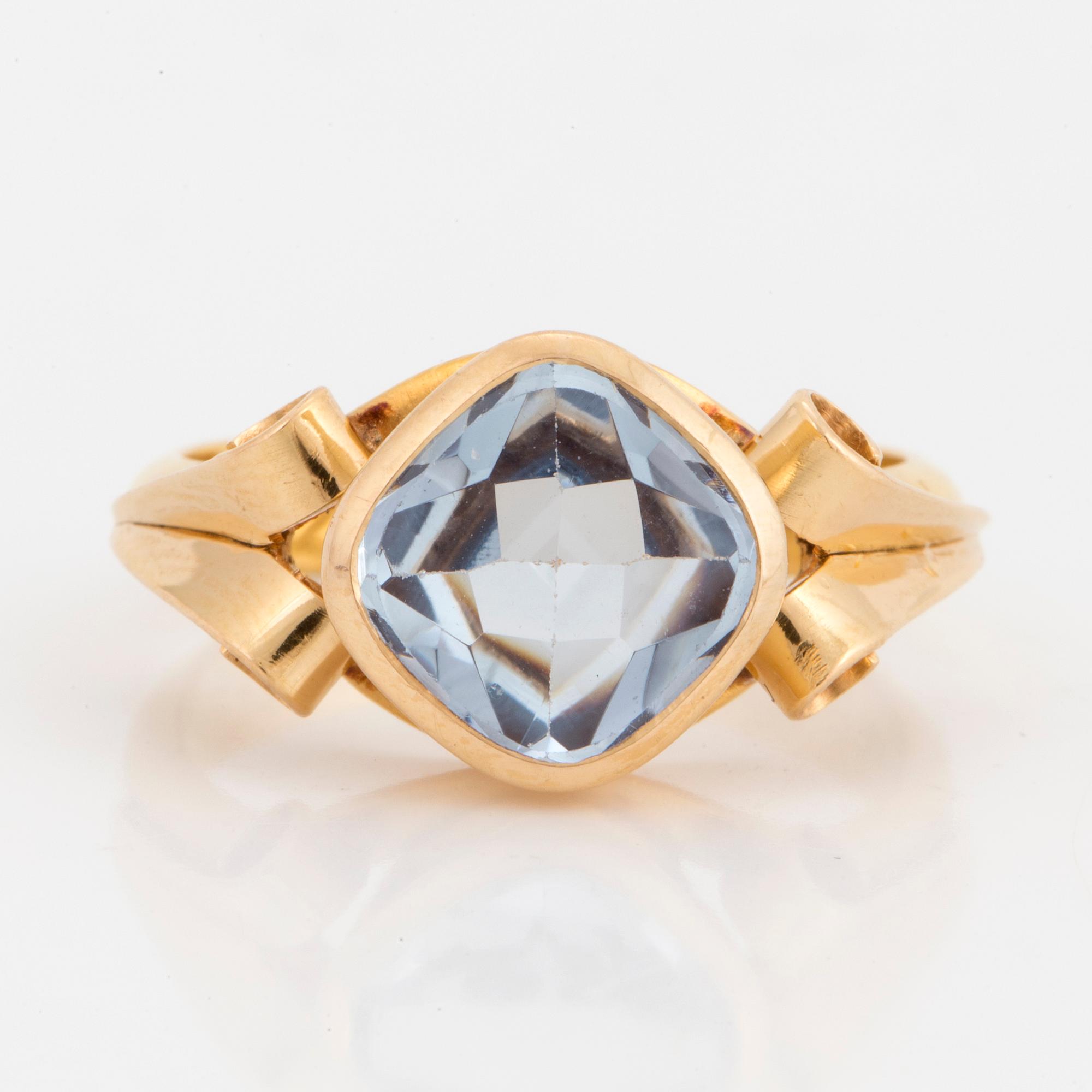 A synthetic blue spinel ring.