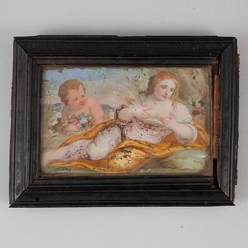 Three glass paintings, ca 1800.