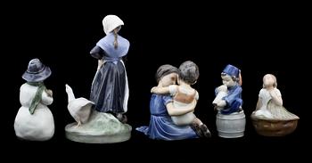 FIGURINER, 5 st, Royal Copenhagen samt Bing & Gröndahl, 1900-tal.
