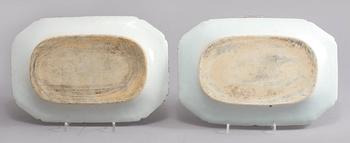 UNDERFAT, 2 st samt STEKFAT, porslin, Kina, 1700-tal.
