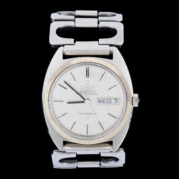 ARMBANDSUR, herr, Omega, Constellation, Chronometer, Automatic, kalender, stål, 1960/70-tal.