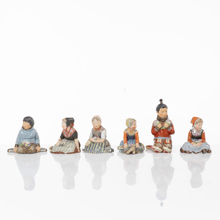 A group of six Danish porcelain figures, Carl Martin-Mansen for Royal Copenhagen, 20th century.