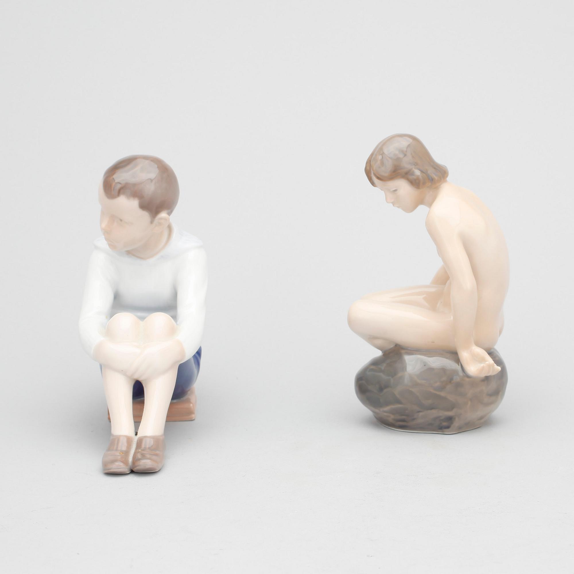 FIGURINER, 2 st, porslin, Royal Copenhagen samt Bing och Gröndhal, 1900-tal.