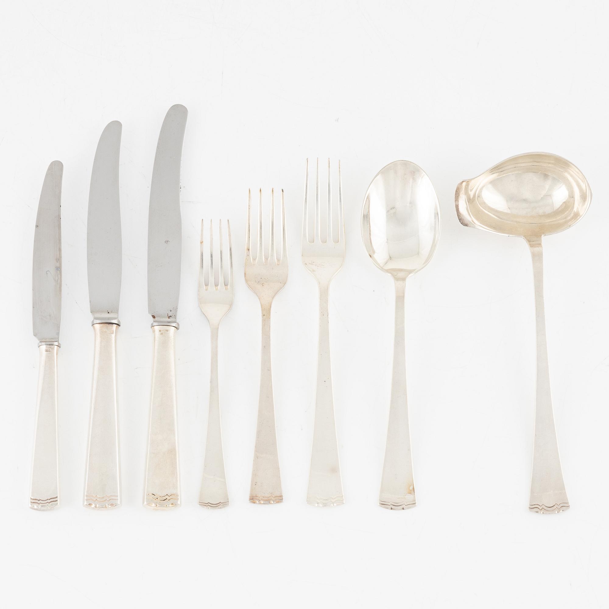 Bestickservis, 93 delar, silver, modell Diana, CG Hallberg/GAB, Stockhom, 1939-64.