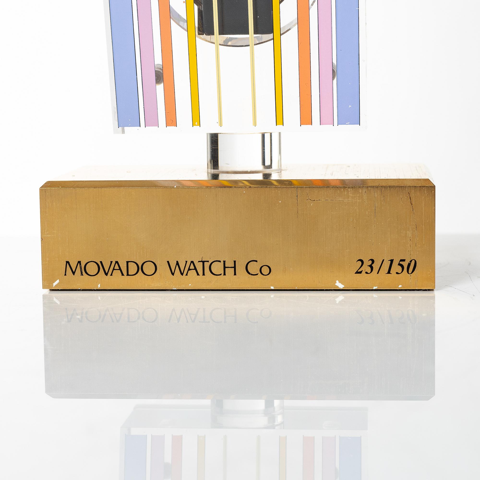 Yaacov Agam, Movado, "Rainbow", Two wrist watches, a table clock and a pocket watch.