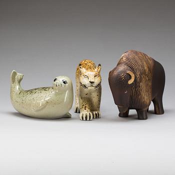 FIGURINER, 3 st, stengods, Lisa Larson för WWF, Gustavsberg.